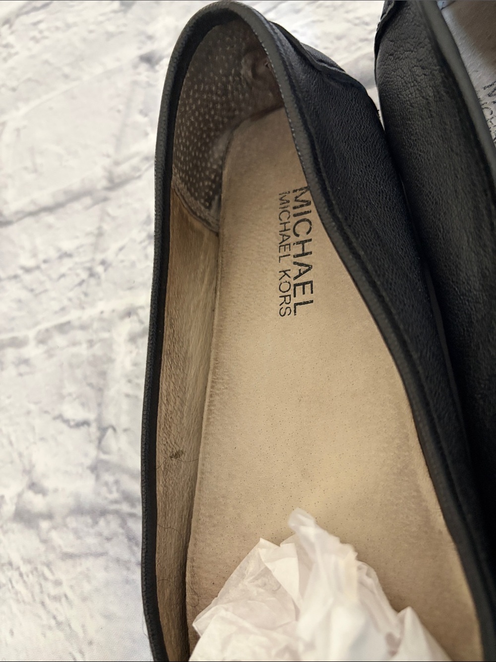 Michael Kors Black Leather Loafers with Silver MK Medallion - Picture 4 of 6
